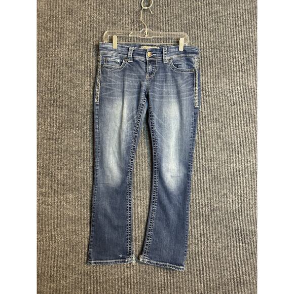 BKE Sabrina Boot Cut Jeans Size 30 Blue Medium Wash Sandblasted Thick Stitch - Picture 1 of 16